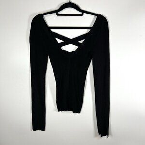 Free People Women's Bodycon Peephole Black Pullover Sweater Viscose‎ Medium Boho